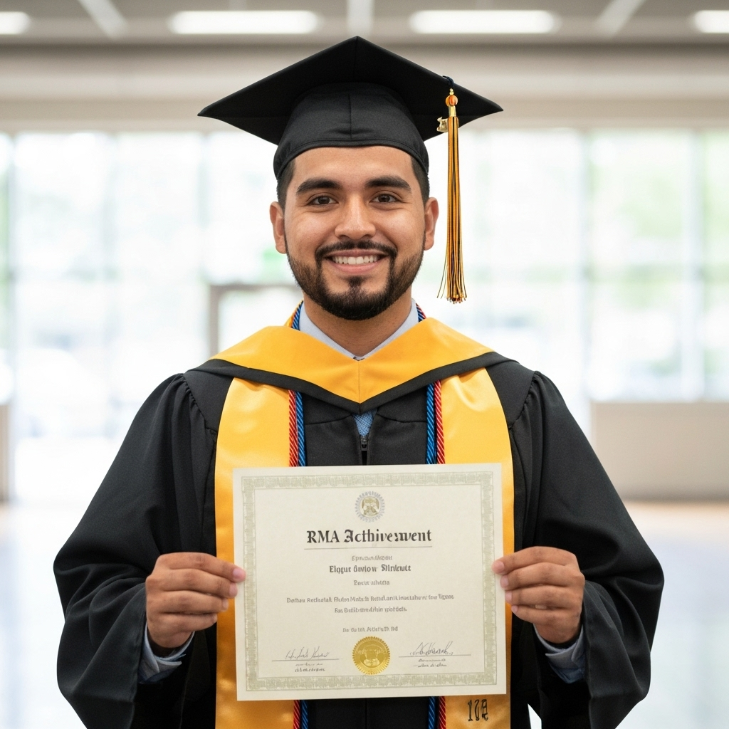 David Williams celebrating his RMA graduation with certificate